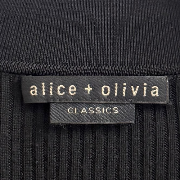 ALICE + OLIVIA Alcina Long Sleeve Button-Up Rib Knit Midi Dress in Black - Picture 15 of 16